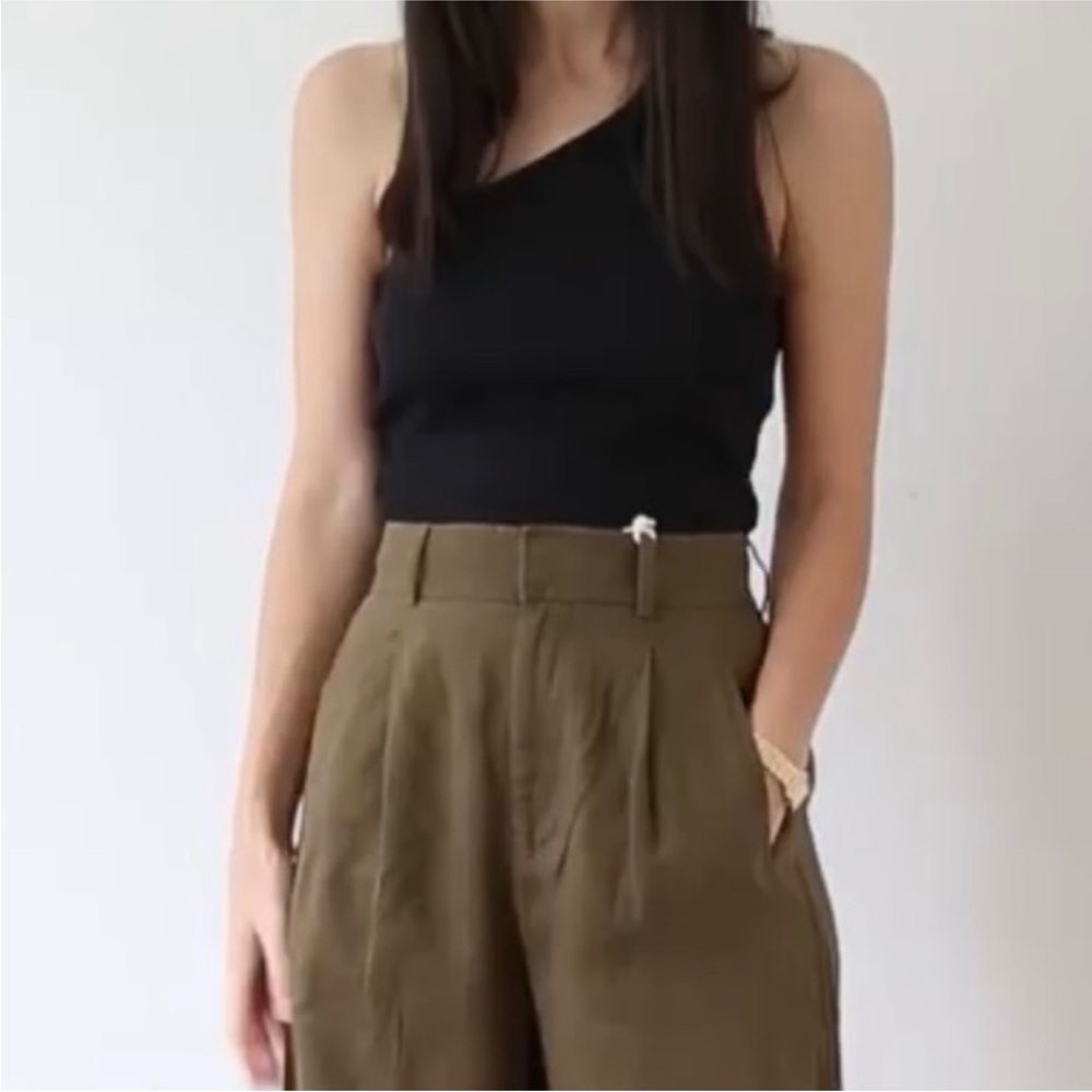 Bassike Black Ribbed one shoulder crop Top